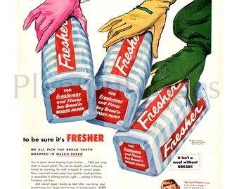 1954 Waxed Paper Bread Ad, Vintage Magazine Advertising Art