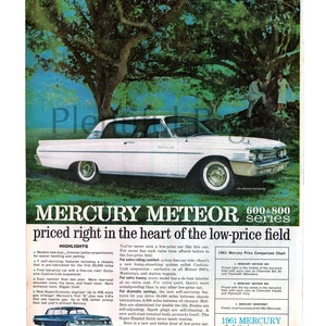 1961 Mercury Meteor Vintage Ad, Retro Car Ad, Vintage Car, Advertising Art, Retro Car, '61 Mercury, Ford Motor Company, Vintage Illustration