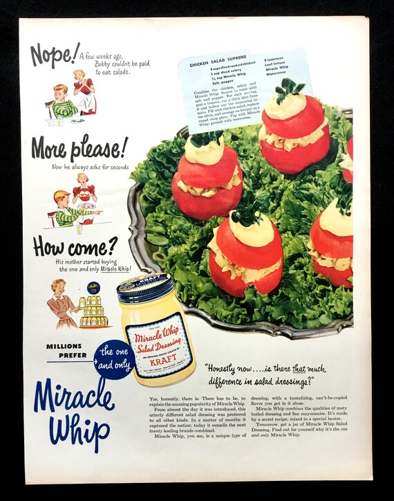 1950 Kraft Miracle Whip Ad, Vintage Kitchen Decor - Etsy 1950 Kraft Miracle Whip Ad, Vintage Kitchen Decor - Etsy