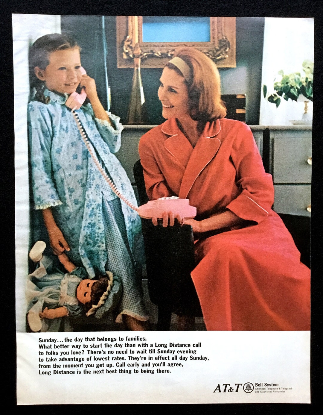 1966 AT&T Vintage Magazine Ad, Family on Telephone, Ready to Frame - Etsy