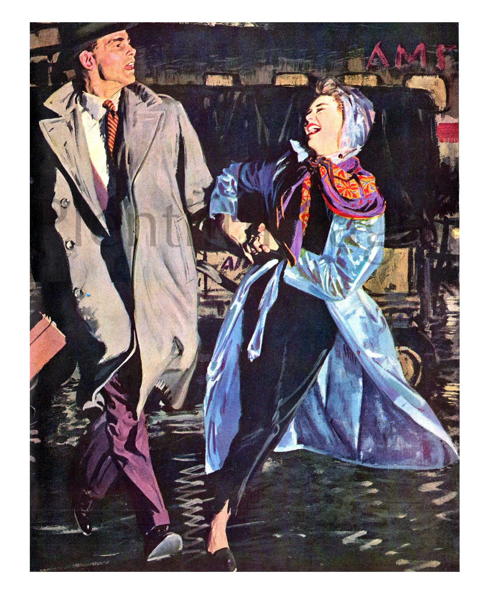 1955 Saturday Evening Post Illustration, 1950s Couple, Fashion Art
