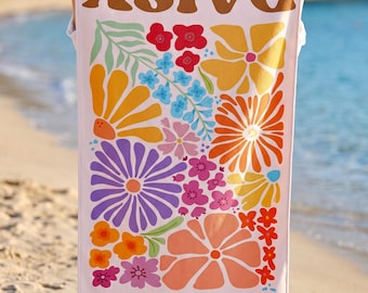 Personalized Retro Floral Beach Towel, Summer Vacation Travel Gift for Girls, Bachelorette Party Favors