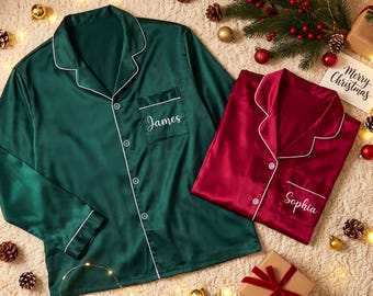 Custom Embroidered Christmas Pajamas, Family Matching Holiday Pajamas, Christmas Eve Outfit