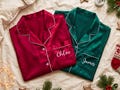 Personalized Embroidered Christmas Pajamas, Family Holiday Name Pajamas Set