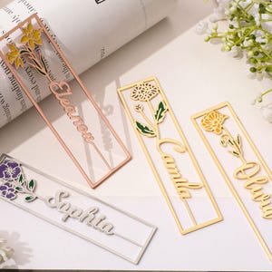 Birth Flower Name Bookmark,Personalized Birthday Commemorative Gift,Custom Women Colorful Flower Bookmark,Graduation Gift for Reading Lovers