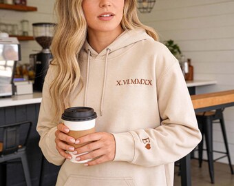 Embroidered Roman Numeral Sweatshirt,Personalized Roman Numeral Hoodie,Roman Numerals Hoodie,Valentines Gift, Anniversary Gift,Couples Gift