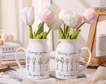 Vase à fleurs personnalisé pour grand-mère, cadeau de fête des mères personnalisé, vase floral en céramique pour grand-mère, cadeau de fête des mères pour grand-mère