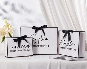 Custom Name Gift Bags, Bow Tie Gift Bags, Birthday Bags For Her, Mom Gift Bag, Personalized Bag, Black and White Gift Bag, Mother's Day Gift
