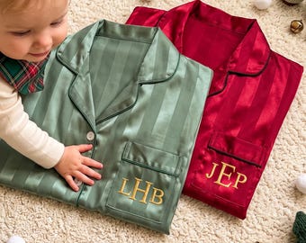 Personalized Embroidered Family Holiday Pajamas, Matching Striped Christmas Pajama, Christmas Gift