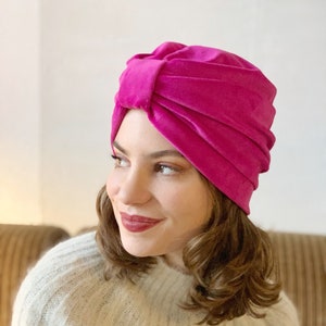 Pink Velvet Turban, Organic Cotton Handmade Head Wrap