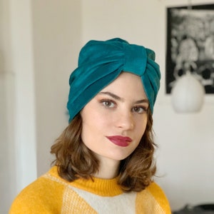 Turban Biobaumwolle / Mütze / Kopfbedeckung / Damen / Samt Turban / Bio Baumwolle / gasolina Farbe / cálido / One Size/ Hecho a mano