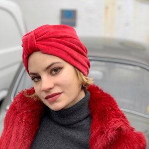 Turban / Mütze / stilvolle  Damen  / Turban Samt / BioBaumwolle Turban / Turban rot  / One Size / Handmade