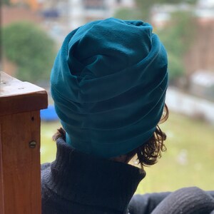 Turban Biobaumwolle / Mütze / Kopfbedeckung / Damen / Samt Turban / Bio Baumwolle / gasolina Farbe / cálido / One Size/ Hecho a mano image 6