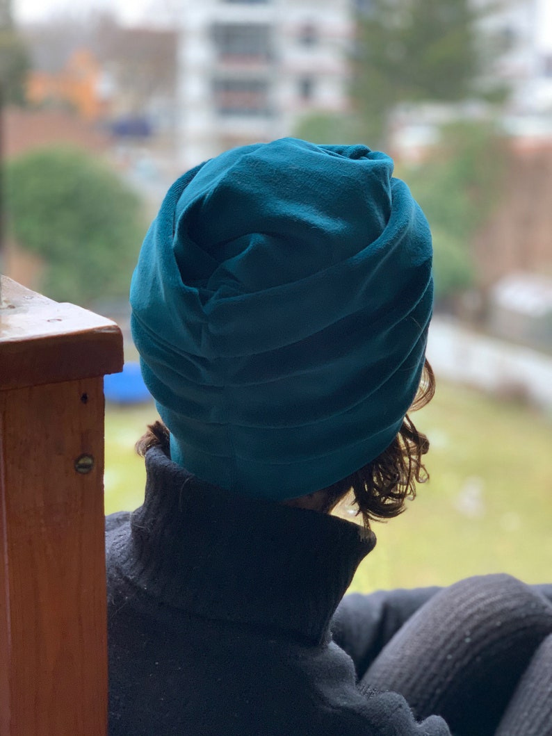 Turban Biobaumwolle / Mütze / Kopfbedeckung / Damen / Samt Turban / Bio Baumwolle / gasolina Farbe / cálido / One Size/ Hecho a mano image 6