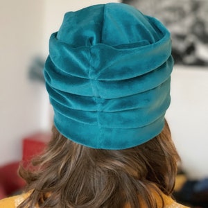 Turban Biobaumwolle / Mütze / Kopfbedeckung / Damen / Samt Turban / Bio Baumwolle / gasolina Farbe / cálido / One Size/ Hecho a mano image 7