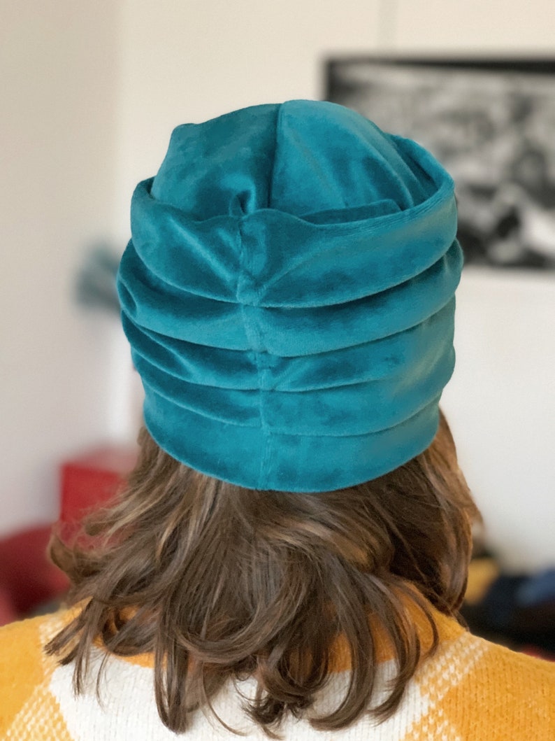 Turban Biobaumwolle / Mütze / Kopfbedeckung / Damen / Samt Turban / Bio Baumwolle / gasolina Farbe / cálido / One Size/ Hecho a mano image 7