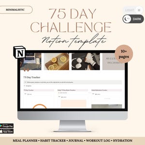 75 Day Challenge Tracker Notion Template | Editable Notion Template | 75 Day Challenge Progress Tracker, Fitness Track & Meal Planner