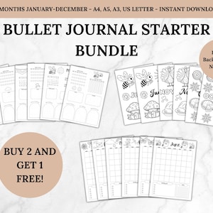 2025 Bullet Journal Starter Bundle, Printable Bullet Journal Pages, Digital Bullet Journal Template, Journal Habit Mood Weather Trackers