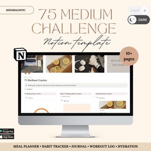 75 Medium Challenge Tracker Notion Template | Editable Notion Template | 75 Medium Challenge Progress Tracker, Fitness Track & Meal Planner