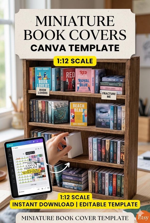 1:12 Miniature Book Cover Template | TBR Jar | Dollhouse Books | Mini Books | Do It Yourself