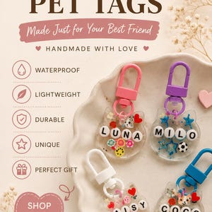 Custom Pet Name Tag | Personalized Dog Resin Bone ID Tag with Macrame Collar Option