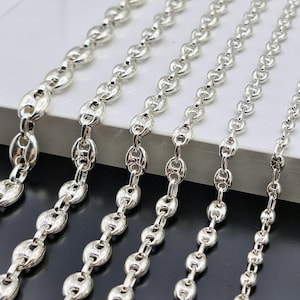 Silver Chain Necklace, Handmade 925 Sterling Silver Puffed Anchor Mariner Chain, Unisex Summer Jewelry for Men & Women, Gift for her