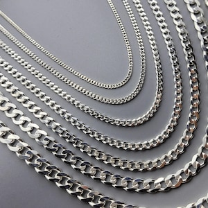 Handmade Sterling Silver Curb Chain: Solid Silver Choker for Pendants