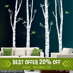 Birch Trees Wall decal with birds Wall decals Wall Sticker Vinyl Art Wall decor