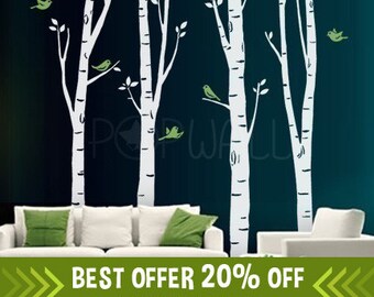 Birch Trees Wall decal with birds Wall decals Wall Sticker Vinyl Art Wall decor