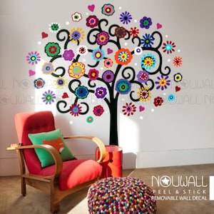 Mexican Folk Art Colorful Flower Tree Wall Decal Playroom Wall Sticker Girls Room Wall Decals & Murals