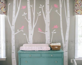 Birch Tree Wall Decal Bird wall decal living room wall decal art home decor, wall decor