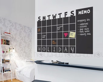 Chalkboard Wall Calendar Monthly Planner use with Rewritable Chalk Ink Pen Modern day Wall Decal Sticker for Home and Office