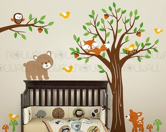 Children Wall Decal Wall Sticker tree decal Full Tree with Branch Forest Friends Kids Decal