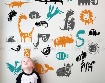 Alphabet Fries ABC Tiere für Kinder Spielzimmer Baby Kinderzimmer Wandtattoo Wandsticker