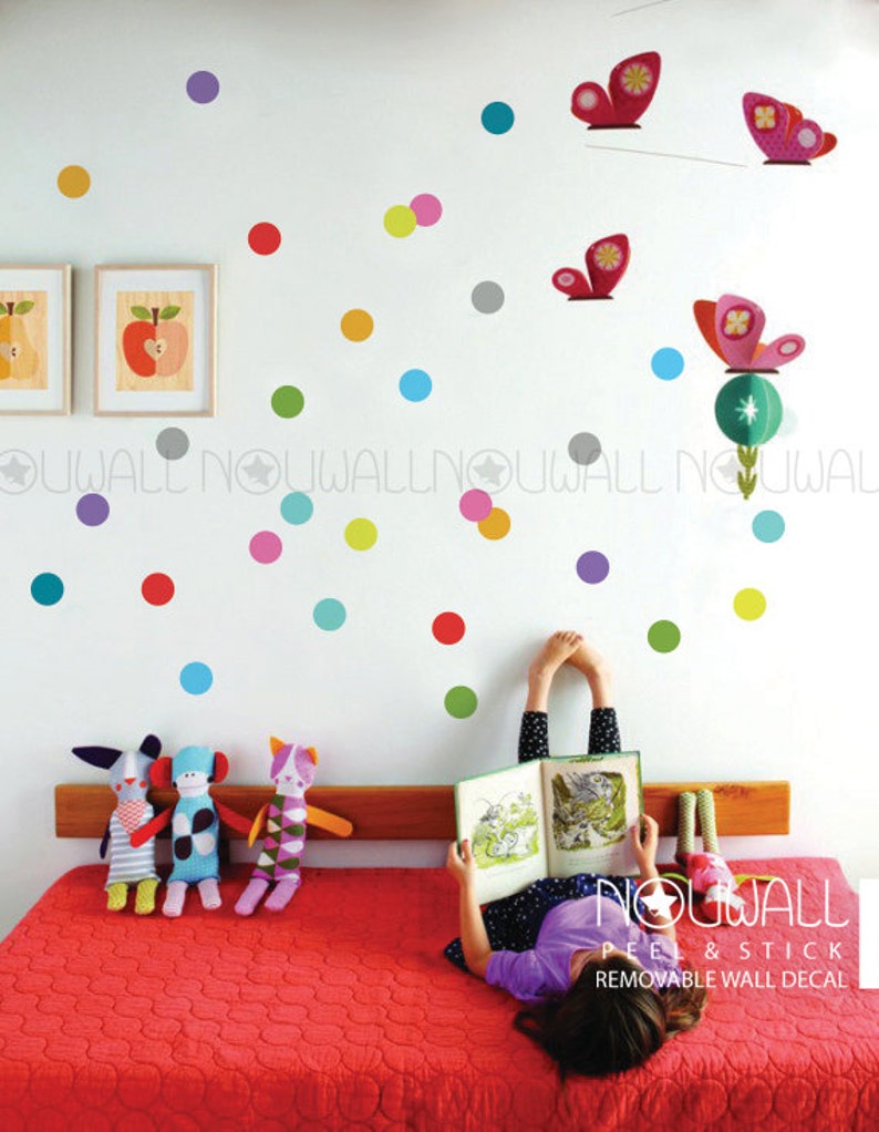 Colorful Polka Dots Wall Decal Wallpaper Removable Wall Etsy UK