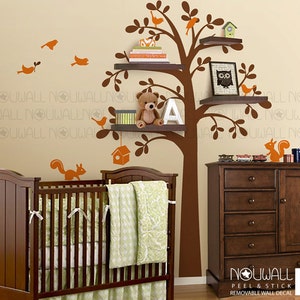 Shelving Tree with Birds & Squirrels birdhouse Wall Decal Wall sticker Children Baby Kids nursery wall decals image 1