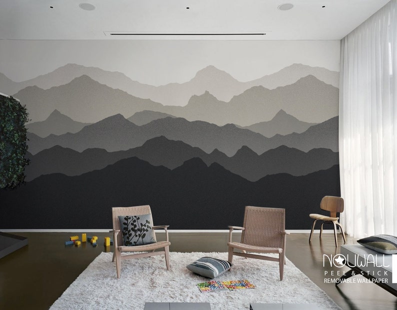 Paisaje de montaña escandinavo pelar y pegar Papel pintado escandinavo decoración del hogar decoración de la pared calcomanías de pared pegatina de pared tela reutilizable imagen 2