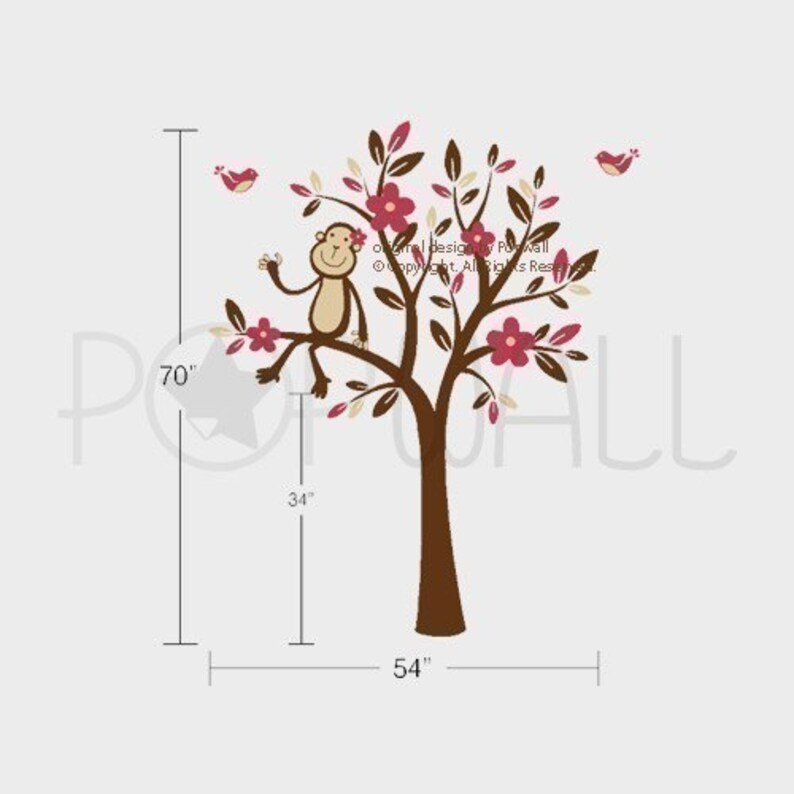 Monkey Sitting on a Flower Tree Wall decal Nursery Wall Decals Wall Sticker wall decor art image 3