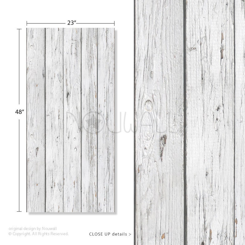 May include: Whitewashed wood backdrop with a distressed, weathered look. The backdrop is 48 inches tall and 23 inches wide.