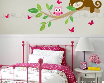 Sleeping Monkey Curly Tails Branch Owl Wall Decal Baby Nursery Wall Sticker Wall Decals