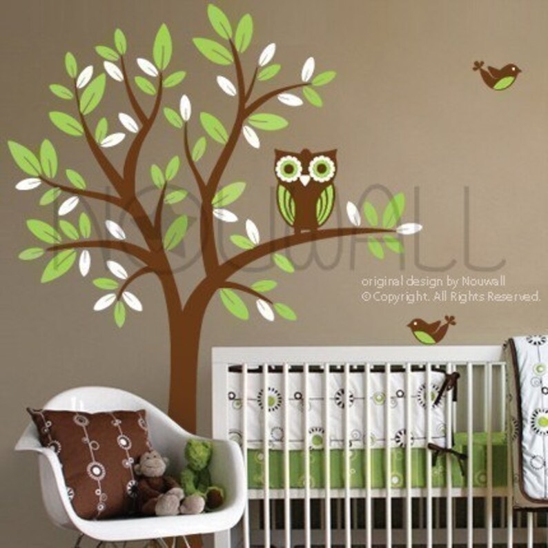 Owl on Tree Wall Decal Baby 089 - Nursery children wall decal home decor wall decor Wall Stickers