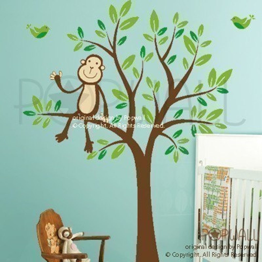 Monkey on Tree Wall Decal Nursery Girl Boy Removable Wall Sticker Wall ...