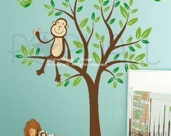 Monkey on Tree Wall Decal Nursery Girl Boy Removable Wall Sticker Wall Graphic