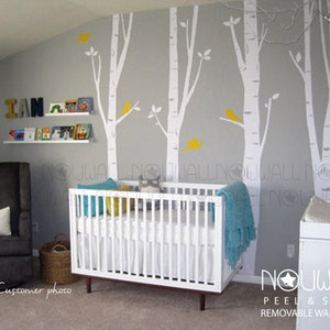 Wall Decal Whimsical Birch Trees with birds Art Wall Sticker Tree Decal