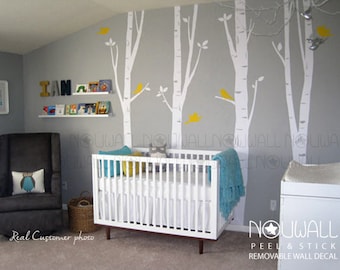Wall Decal Whimsical Birch Trees with birds Art Wall Sticker Tree Decal