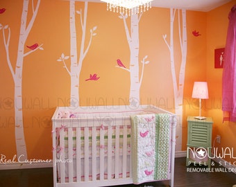 Wall Decal Birch Trees with birds Art Wall Sticker Tree Decal