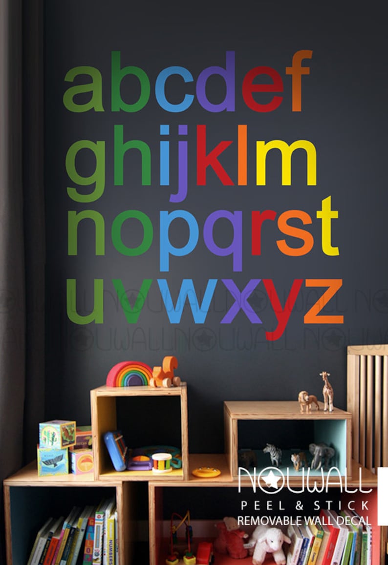 Removable Rainbow Alphabets Modern and Minimalist Wall Decal Wall Sticker wallpaper- suitable for baby kids room nursery Bold