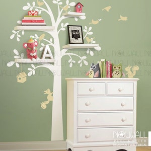 Shelving Tree with Birds & Squirrels birdhouse Wall Decal Wall sticker Children Baby Kids nursery wall decals image 2