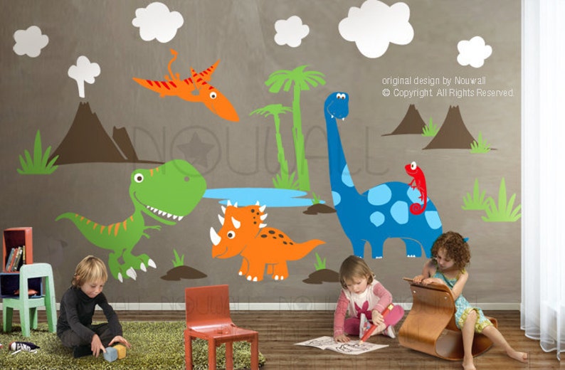 Dinosaurs Wall Decal triceratops Apatosaurus T-rex pterodactyl chameleon kids Wall Decal Wall Sticker image 1