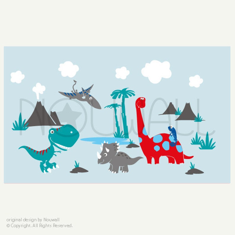 Dinosaurs Wall Decal pterodactyl triceratops T-rex Wall Decal Wall Sticker Art Graphic room decor image 4